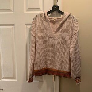 Hem & Thread Cream V-Neck Sweater with Multicolor Trim